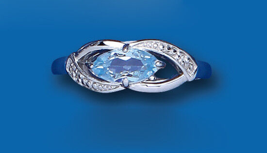 Blue Topaz and Diamond Ring Marquise Solid Sterling Silver Ladies