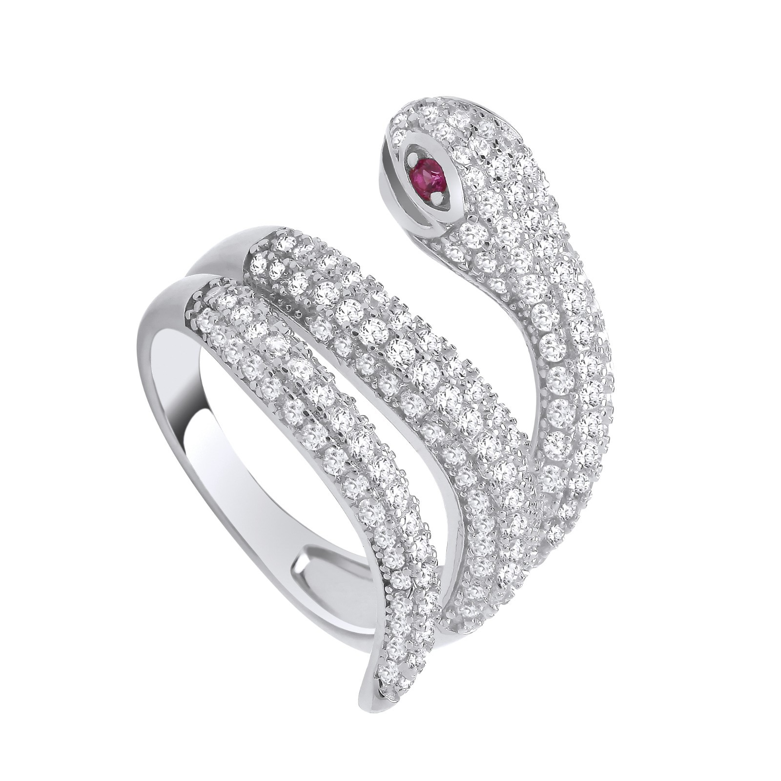 Sterling Silver Zircon Snake Serpent Ring Size J - Q British Made 925 Hallmarked