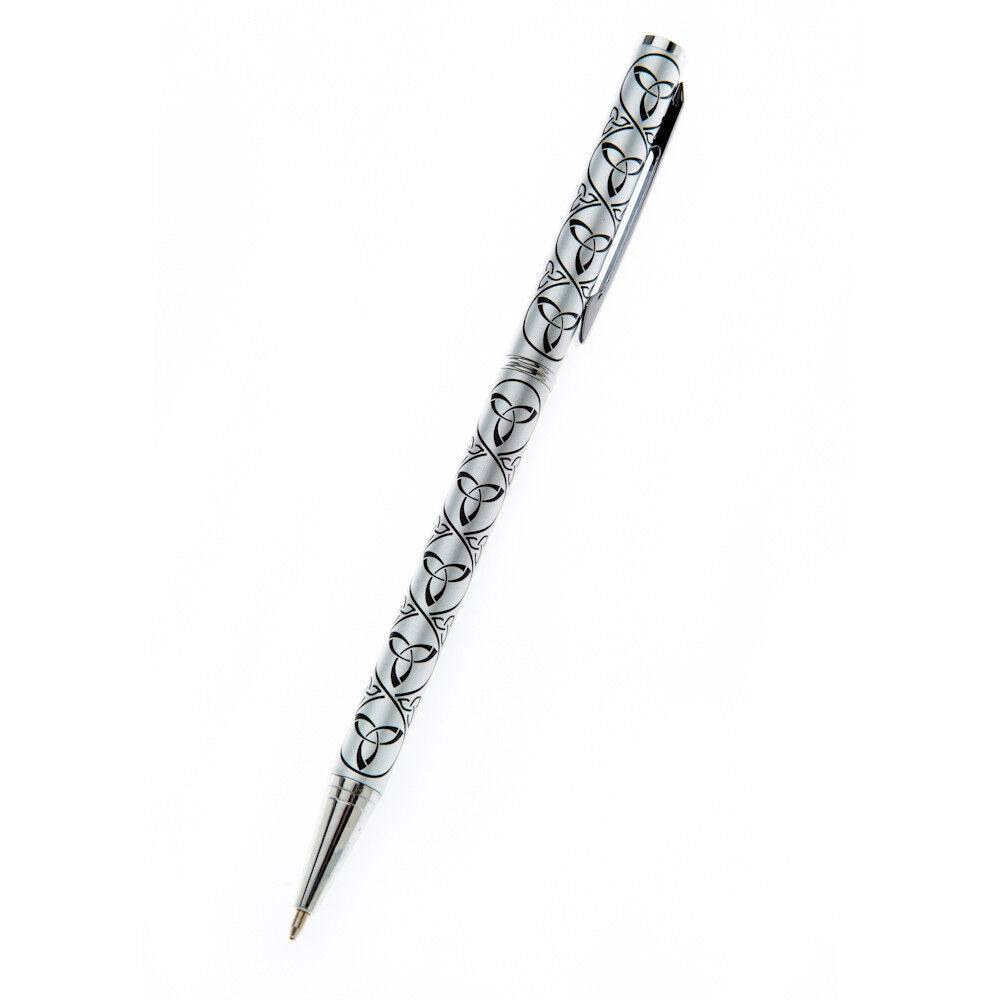 Ballpoint Pen Silver Plated Celtic Trinity Designer Black Ink Brand New & Boxed