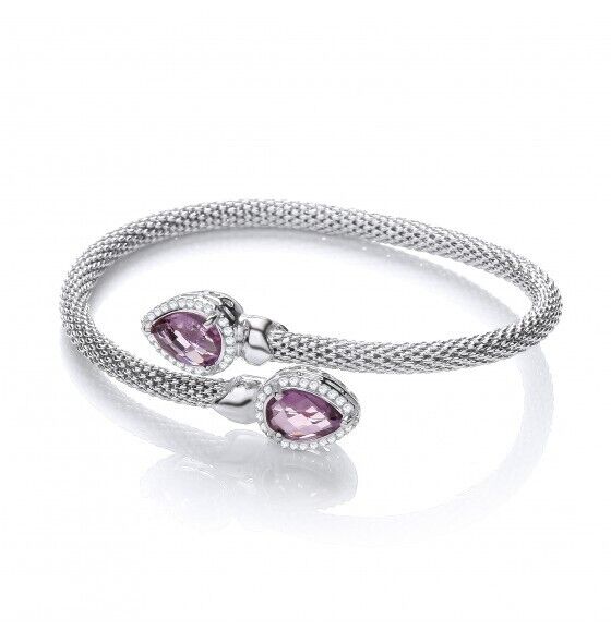 Cross Over Bangle with Amethyst 925 Sterling Silver Luxury Packaging
