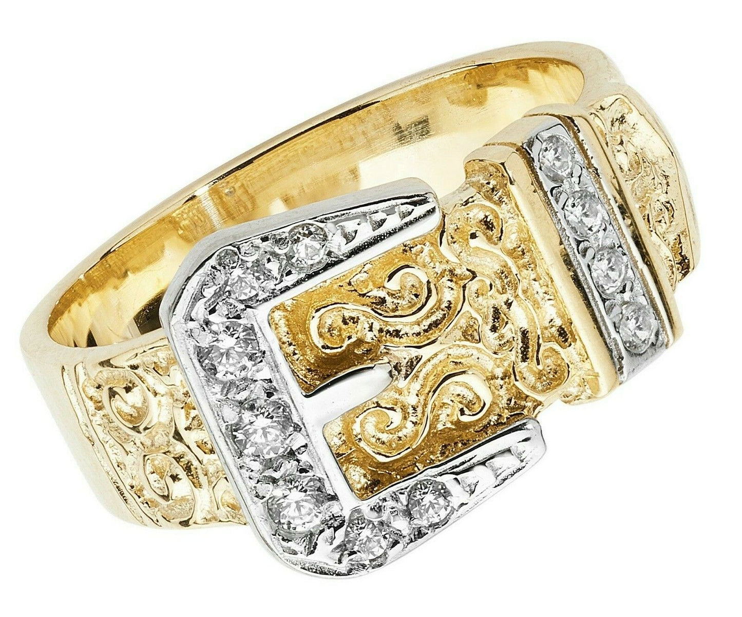 9ct yellow Gold Gents Buckle Ring Gemstone Band Fully Hallmarked