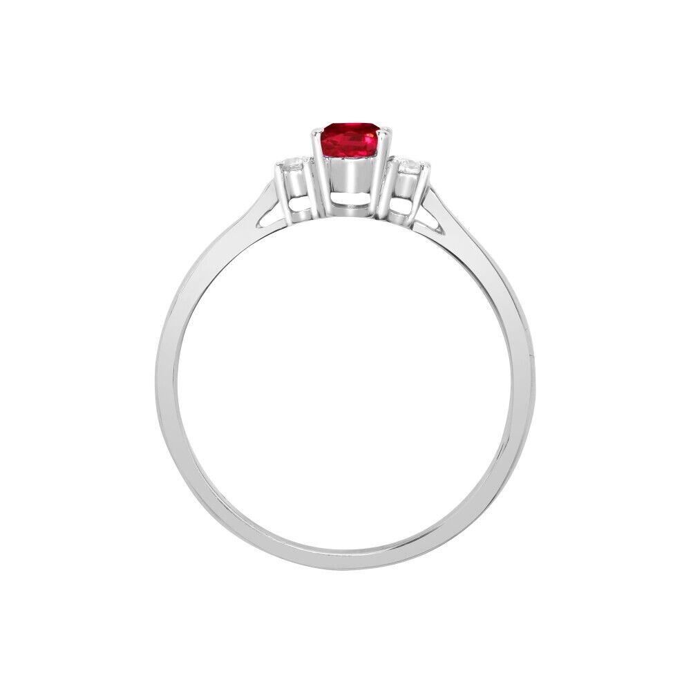 Real Ruby and Diamond Ring 18ct White Gold Three Stone Trilogy