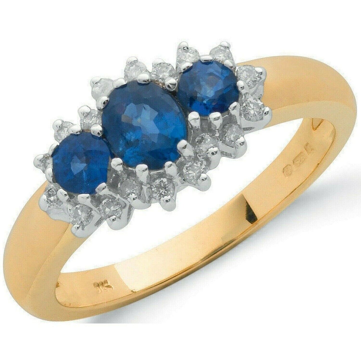 9ct Yellow Gold 0.18ct Diamond & 0.90ct Sapphire Cluster Ring