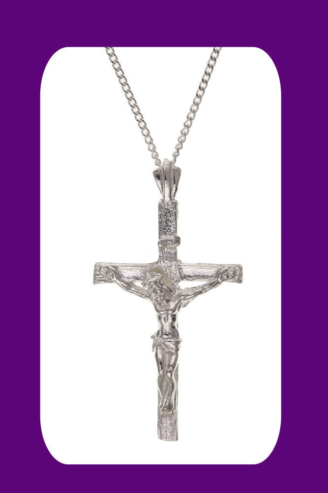 Plain Silver Crucifix Pendant Sterling Silver 925 Hallmark 16 - 18" Chain