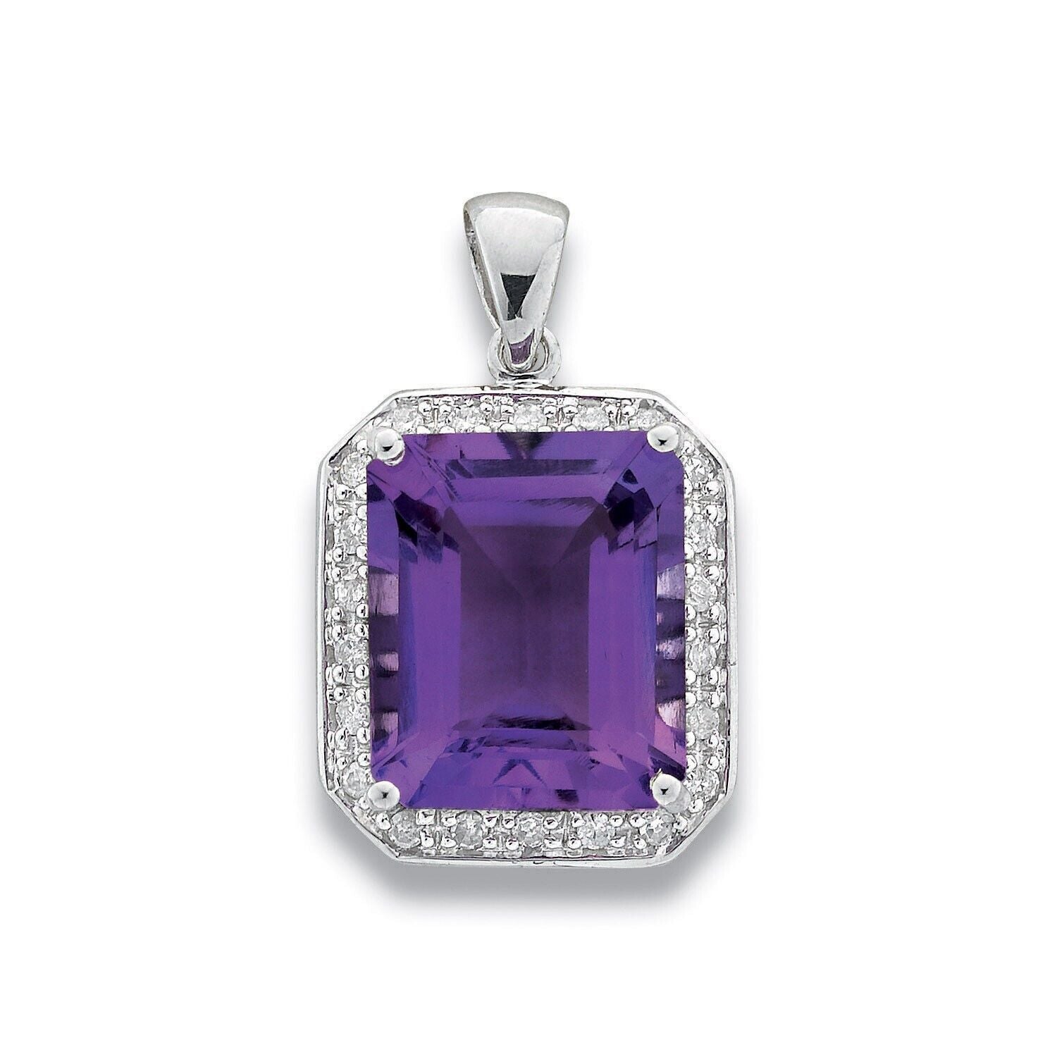 9ct White Gold 0.19ct Diamond & 5.11ct Amethyst Pendant