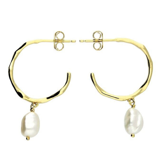 Freshwater Pearl Hoop Wave Drop Stud Earrings 18ct Gold on Solid Sterling Silver