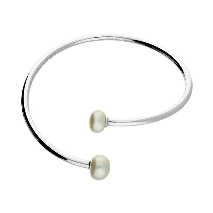Ladies Freshwater Cultured Pearl Bangle Solid Sterling Silver Hallmarked