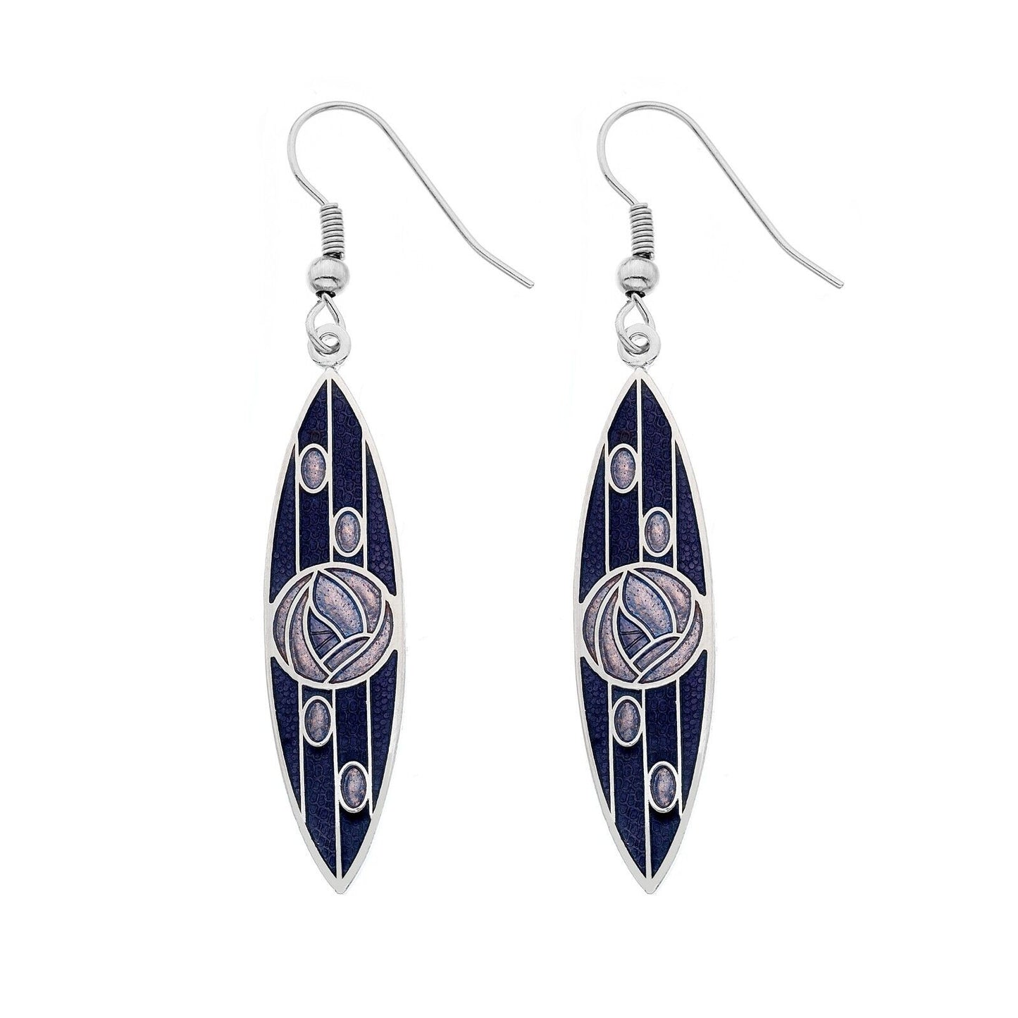 Mackintosh Rose Drop Earrings Marquise Shape Silver Plated Branded Packaging