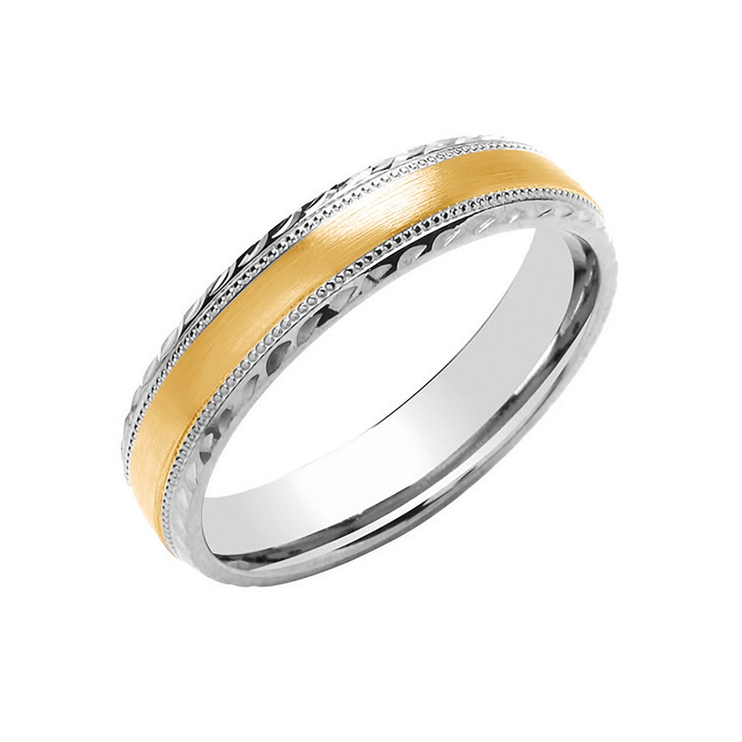 5mm D-Shape Wedding Ring Millgrain D/C Platinum and Yellow Gold Made to Order