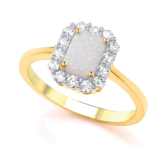 9ct Yellow Gold Opal Cluster Ring Engagement Hallmarked Sizes L - R