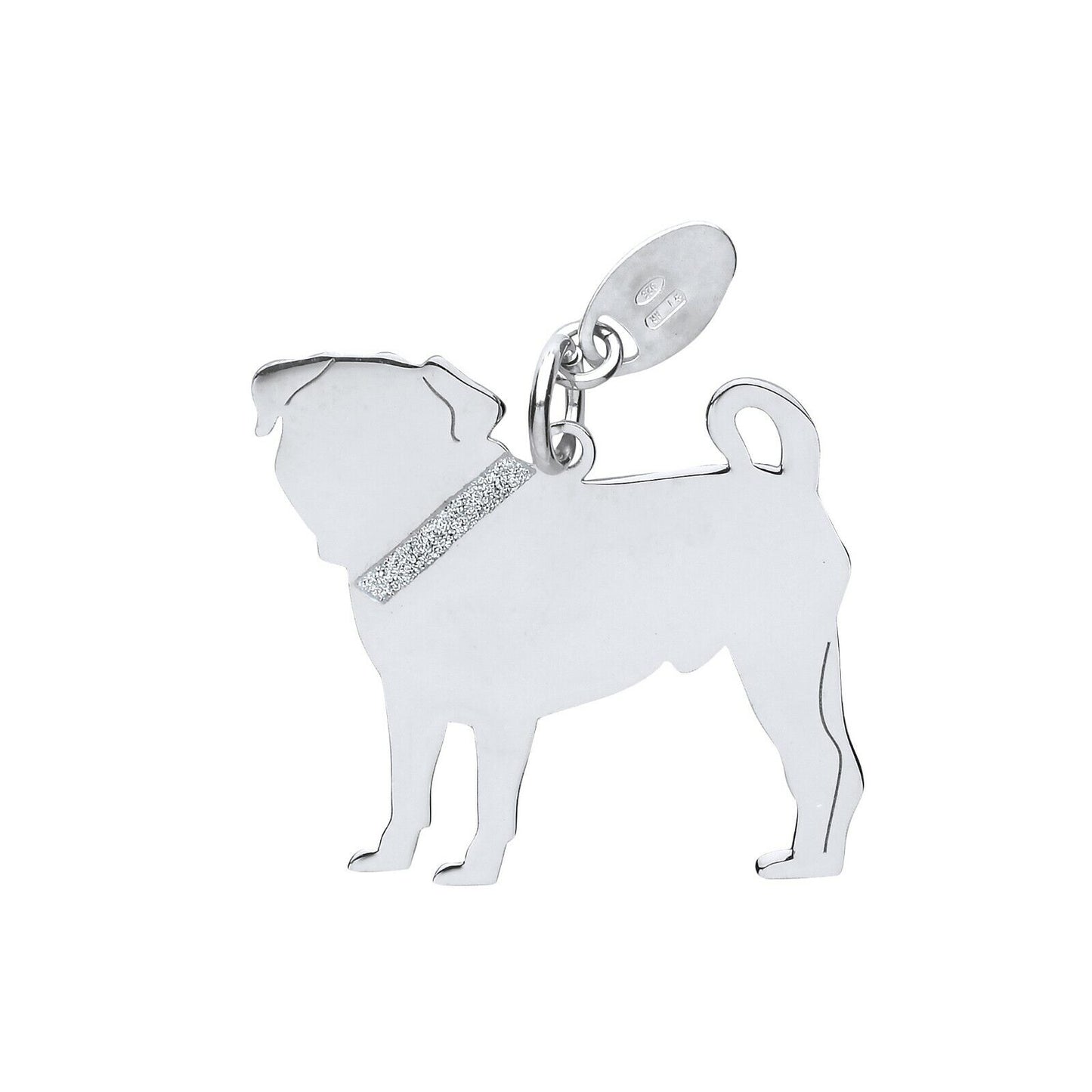 Silver Pug Dog Pendant Solid Silver 925 Hallmark Pet Jewellery 14-24" Chain