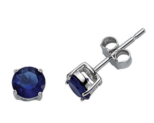 Round Sapphire Stud Earrings Solid Sterling Silver 5mm Solitaire 925 Stamp