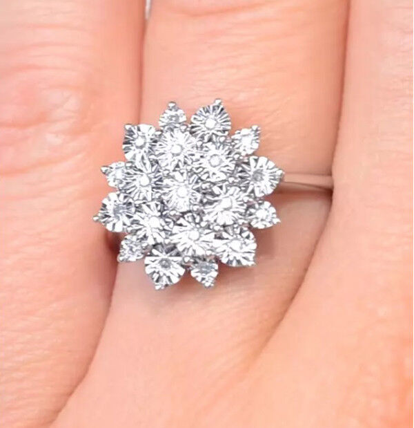 9ct Yellow Gold Diamond Cluster Ring Engagement Size J K L M N O P Q