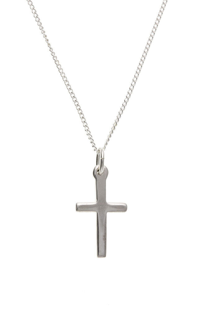Small Plain Silver Cross Pendant Sterling Silver 925 Hallmark 16 - 18" Chain