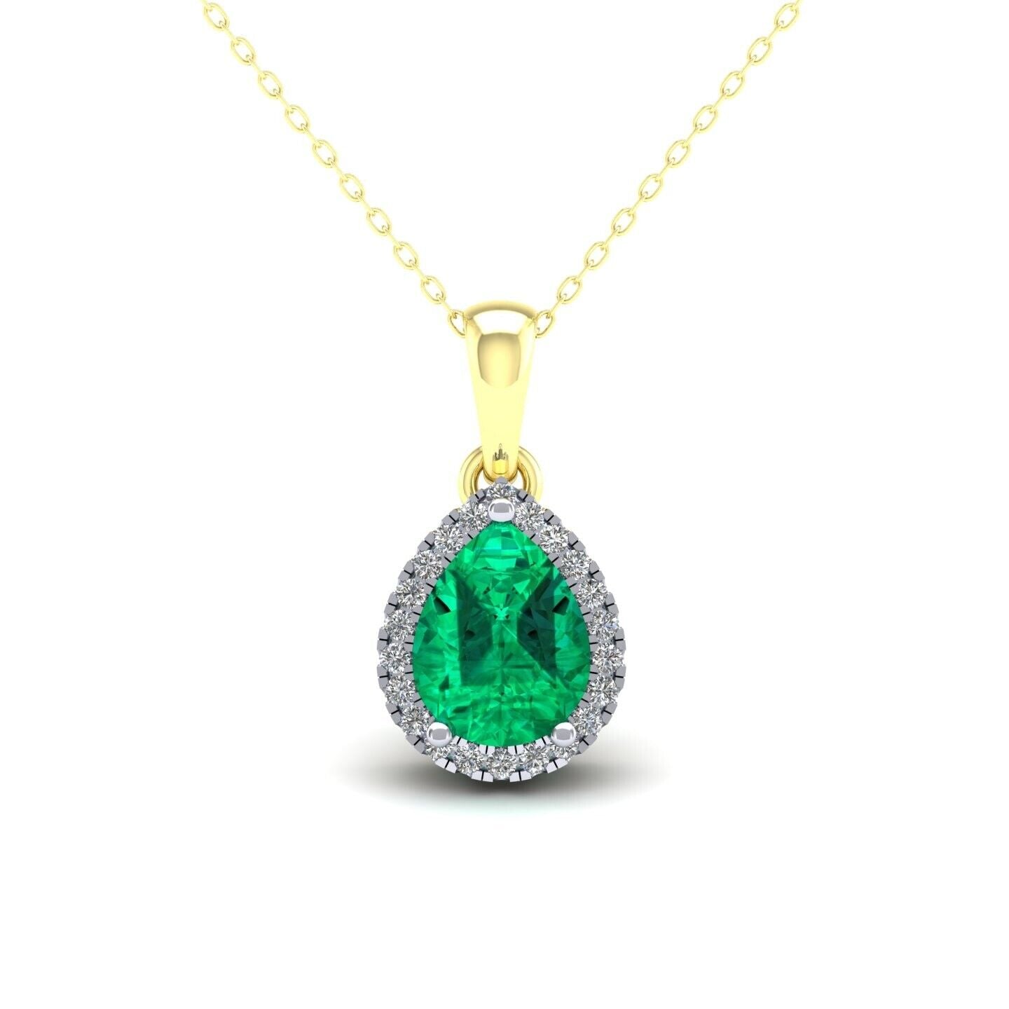 Emerald Pear Cluster Pendant Solid 9ct Yellow Gold 18" Chain Hallmarked
