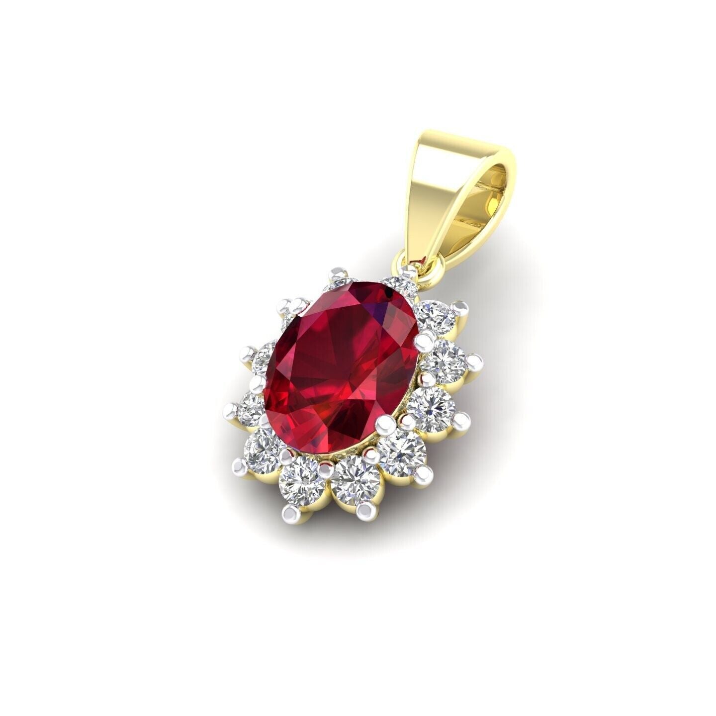 Ruby Oval Cluster Pendant Solid 9ct Yellow Gold 18" Chain Hallmarked