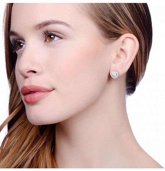 Micro Pave Heart Stud Earrings Solid Sterling Silver 925 Luxurious Packaging