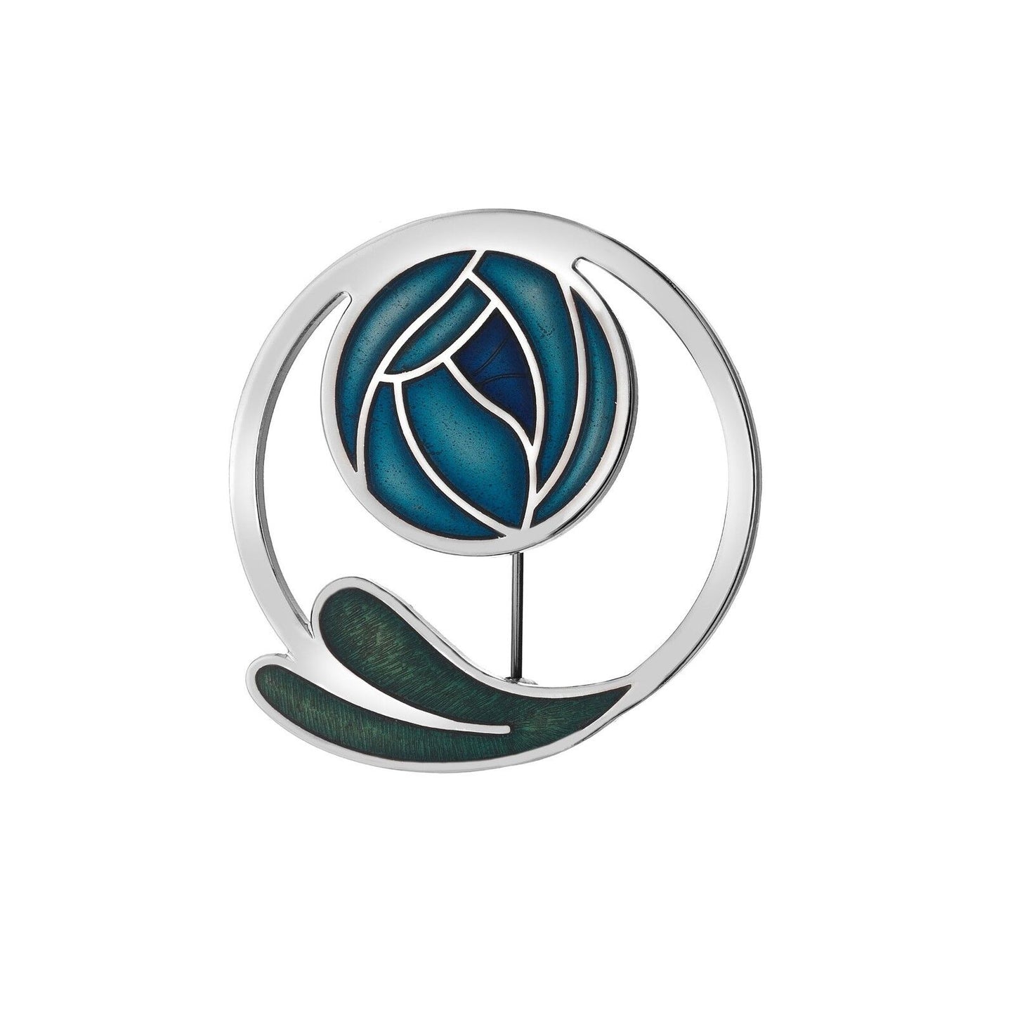 Mackintosh Blue Rose Brooch Coiled Leaf Silver Plated Brand New Gift Packaging
