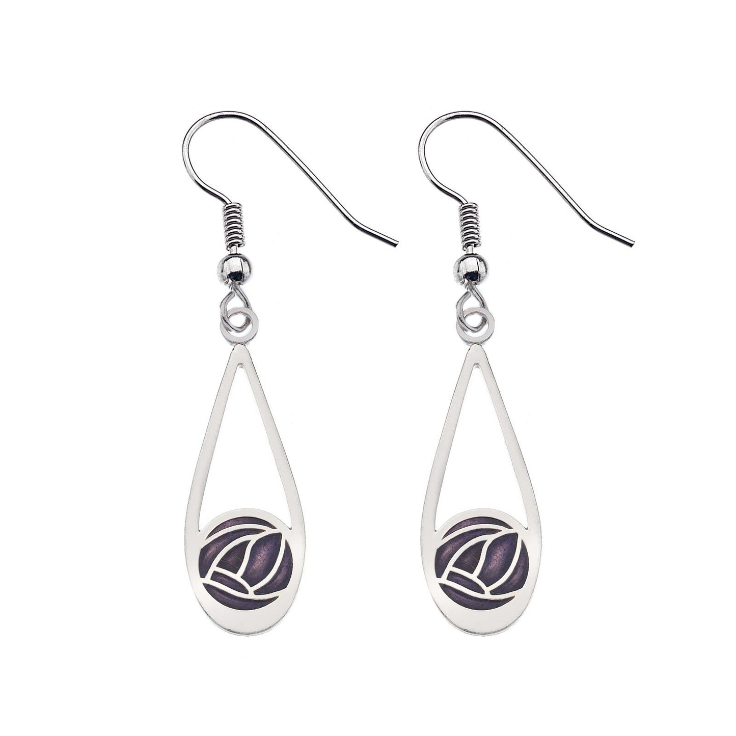 Mackintosh Rose Teardrop Earrings Silver Plated Branded Packaging