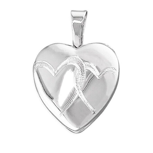 Double Overlapping Heart Locket 13mm Sterling silver Engraved Hearts