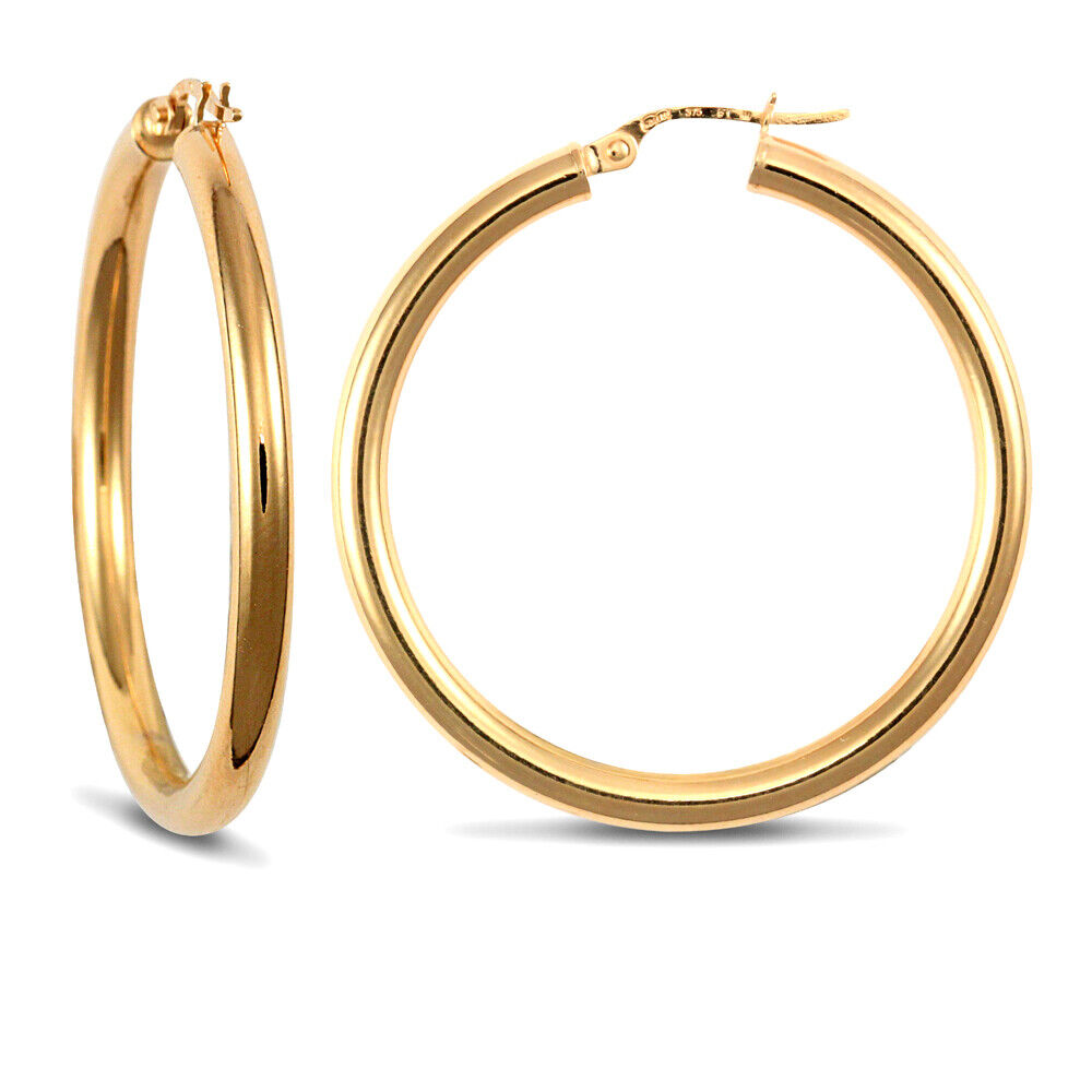 9ct Yellow Gold Hoop Style Earrings British Made Hallmarked 35mm