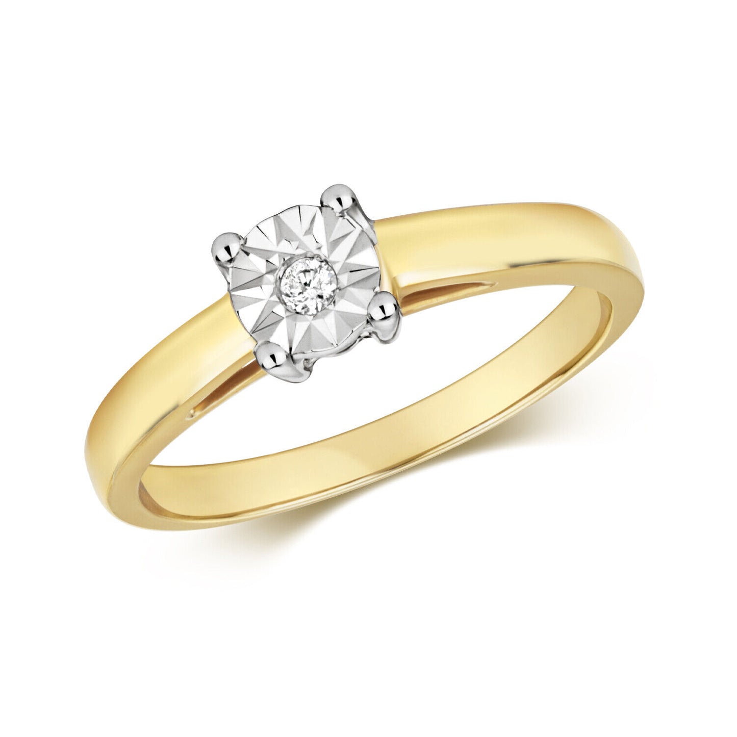 Real Diamond Solitaire Ring Solid Yellow Gold Illusion Set Engagement Size J - Q