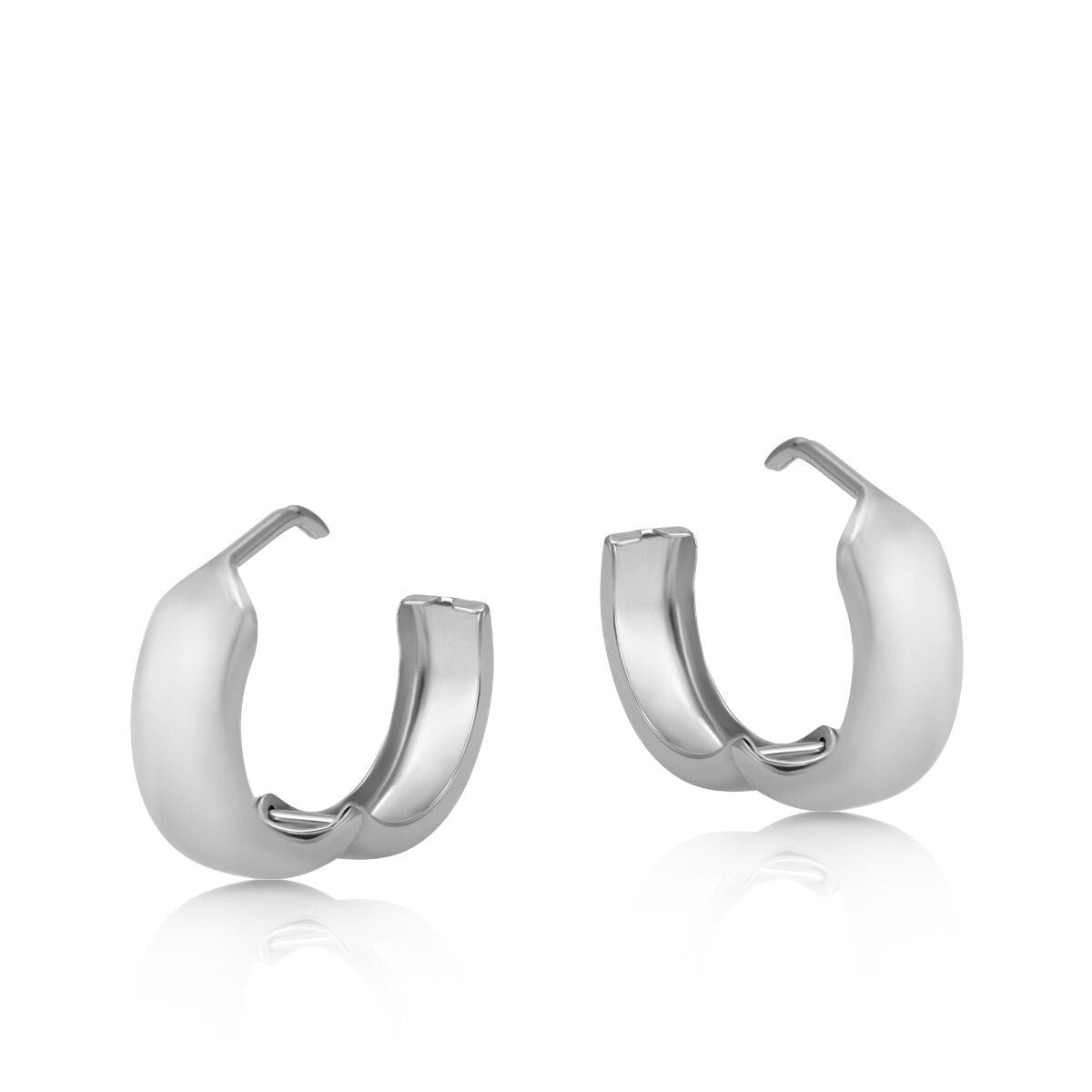 White Gold Plain Huggie Hoop Earrings 16mm Huggies Hallmarked