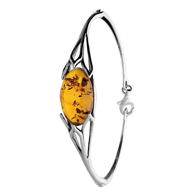 Oval Cognac Amber Sunflower Bangle Solid Sterling Silver Hallmarked