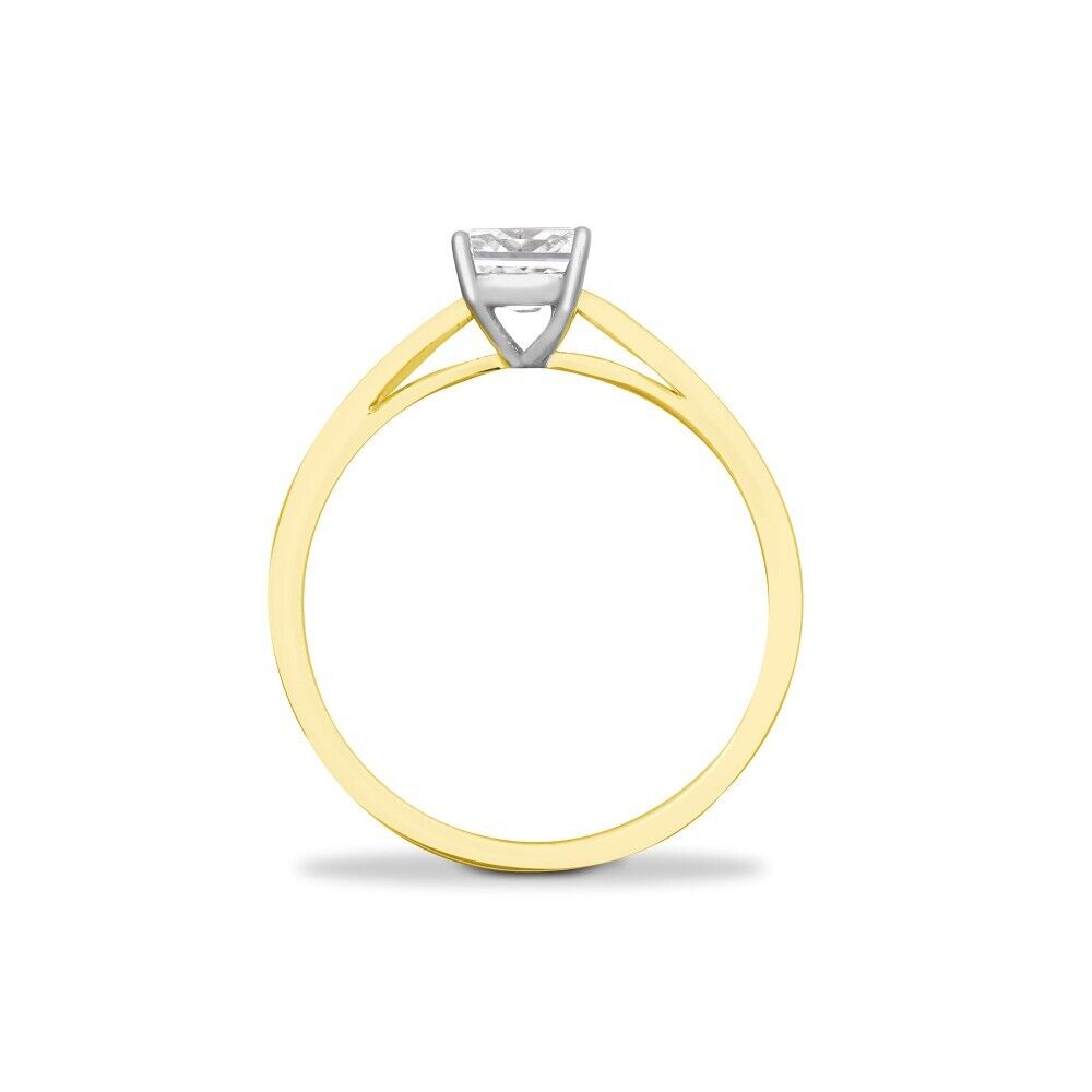 Real Diamond Solitaire Ring 18 Carat Yellow Gold Emerald Cut 0.25 Carat Size J-V