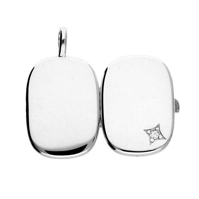 Oblong Sterling Silver Locket Set with Gemstone 925 hallmark