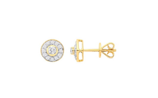 18ct Yellow Gold Halo 0.24ctw Diamond Studs Hallmarked 7mm Diameter