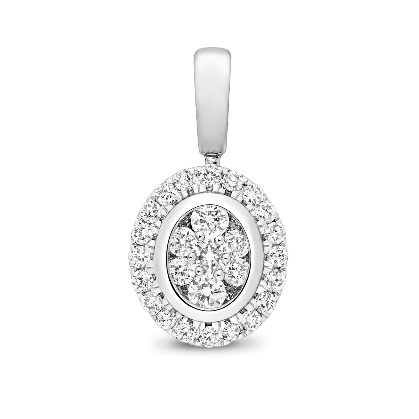 Diamond Oval Cluster Pendant 9ct White Gold 0.25ct Real Diamonds Necklace