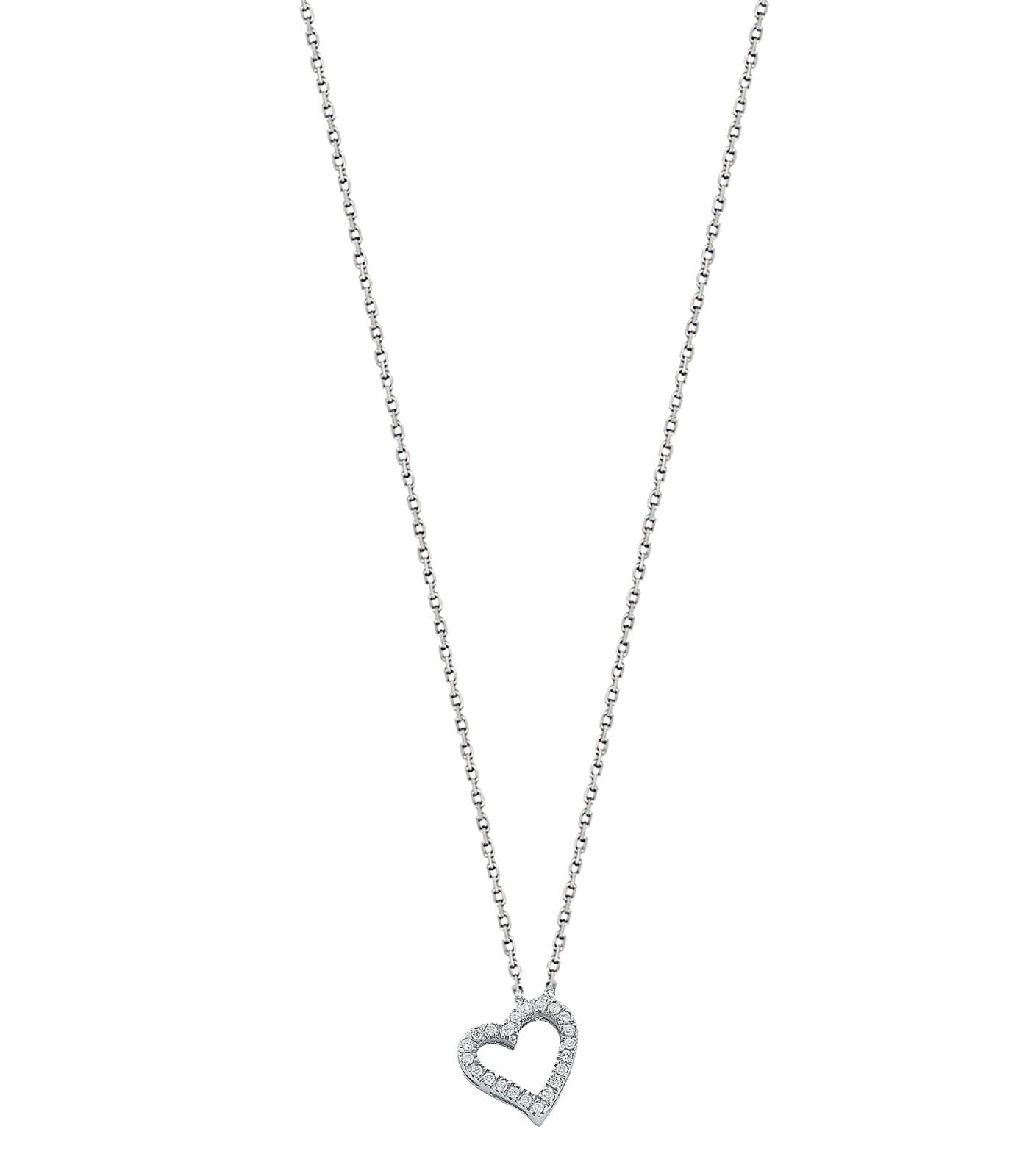 9ct White Gold 0.13ct Diamond Heart Pendant with 18in/45cm Chain Made in London