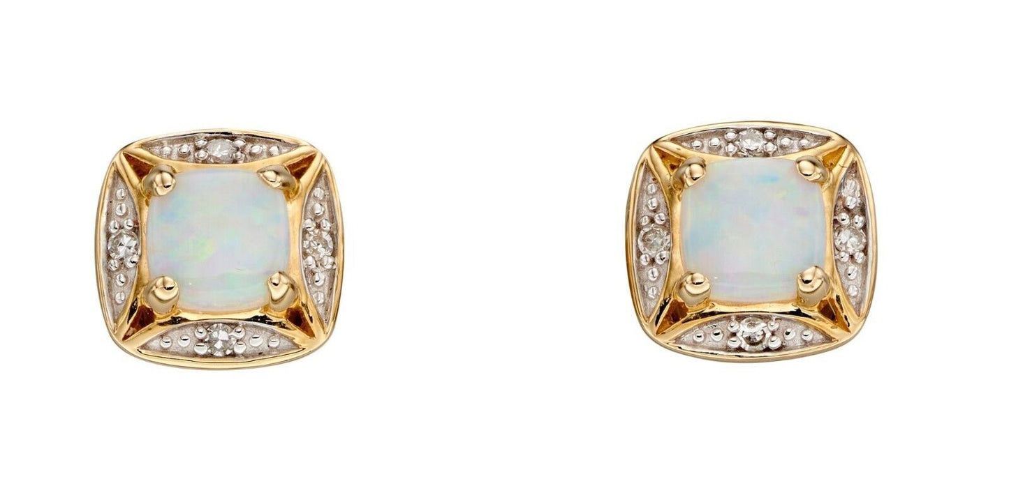 Real Opal and Diamond Set Yellow Gold Pendant Earrings 16 18 or 20" Chain