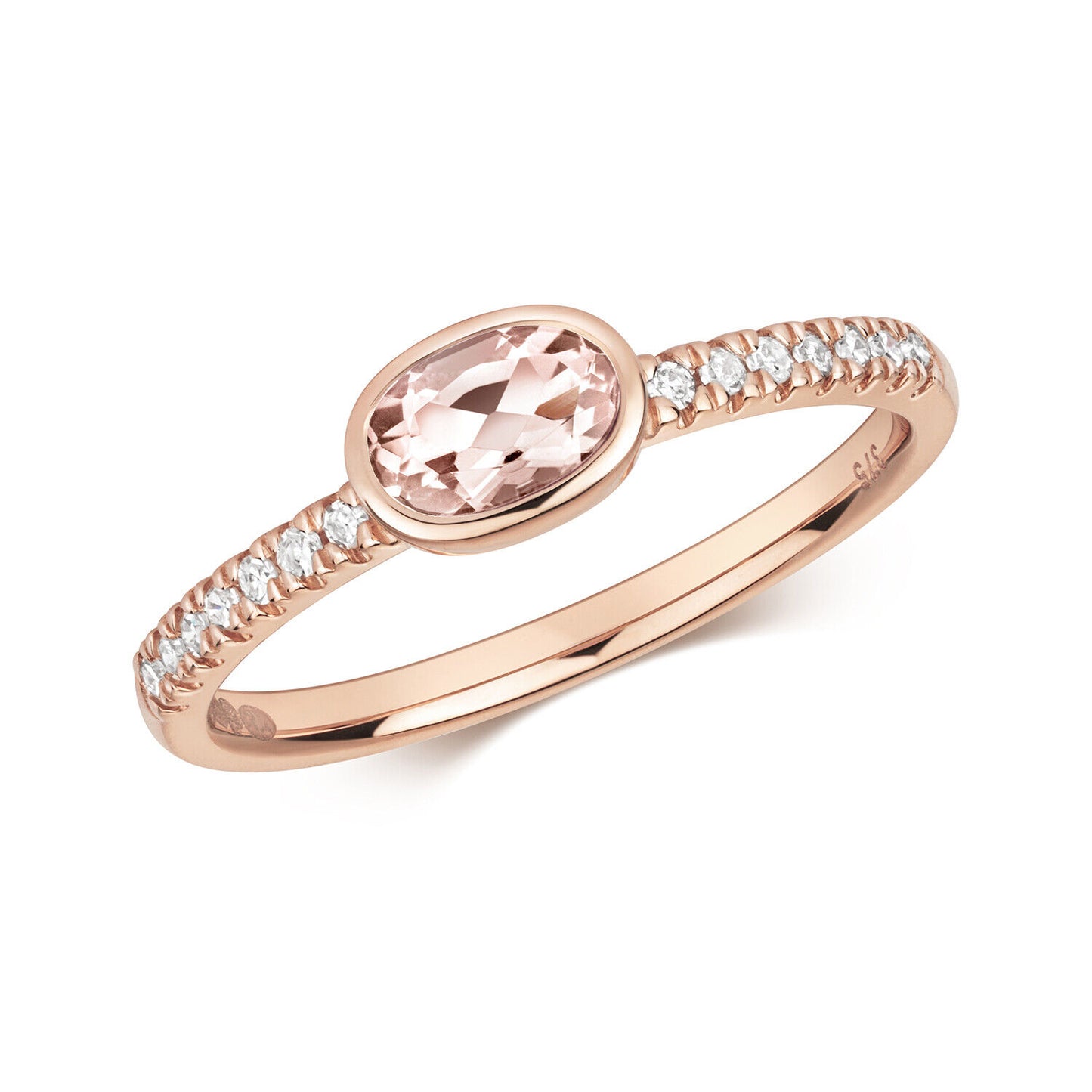 Real Morganite and Diamond Ring Solid Rose Gold Oval Solitaire Size J - Q