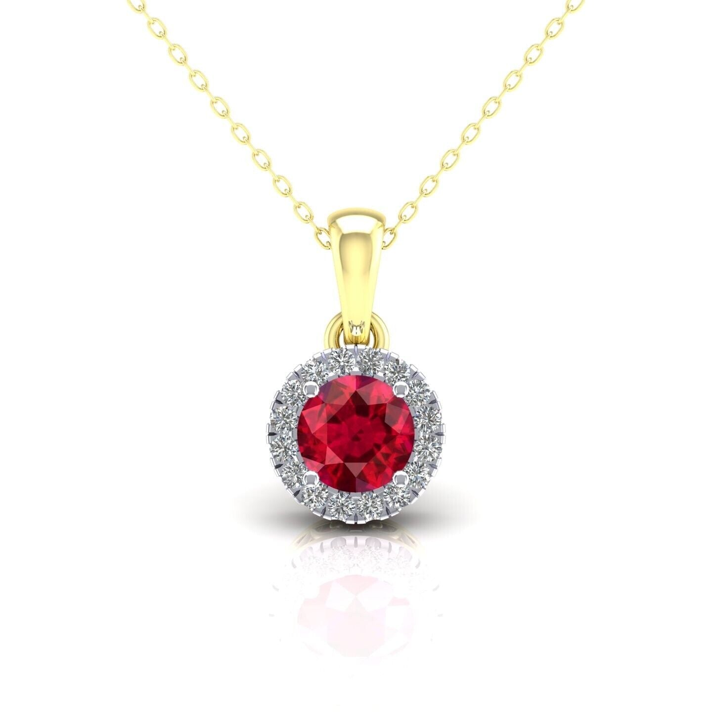 Ruby Round Cluster Pendant Solid 9ct Yellow Gold 18" Chain Hallmarked