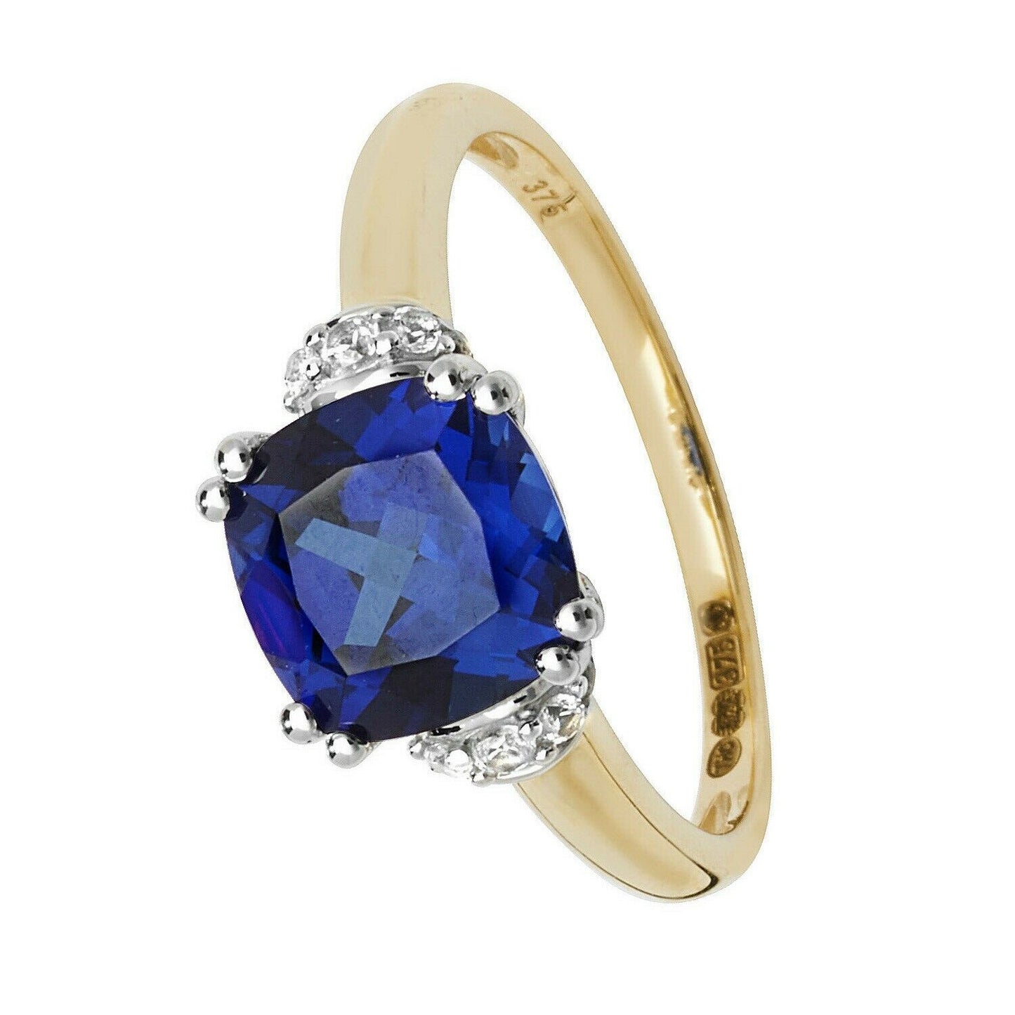 Yellow Gold Sapphire Ring Solitaire Cushion White Sapphire Engagement Hallmarked