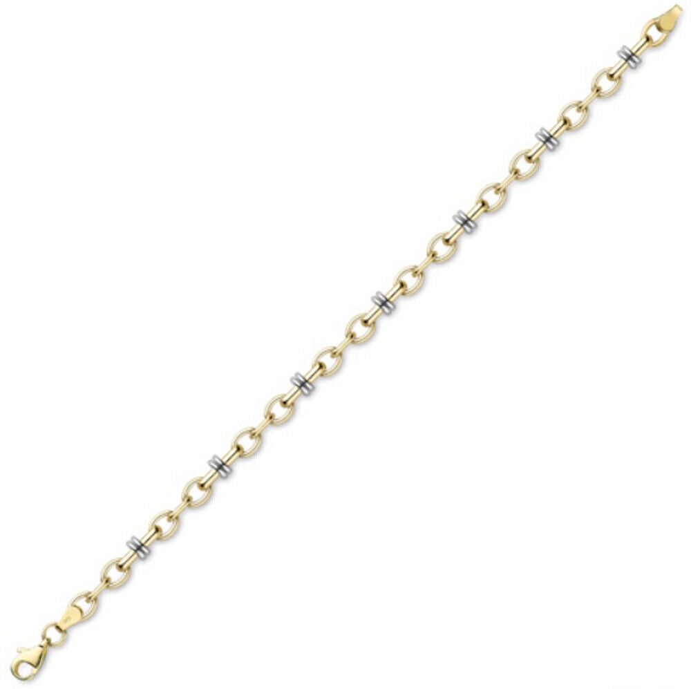 Yellow and White Gold Belcher Bracelet Fancy Bar Hallmarked British Made Ladies