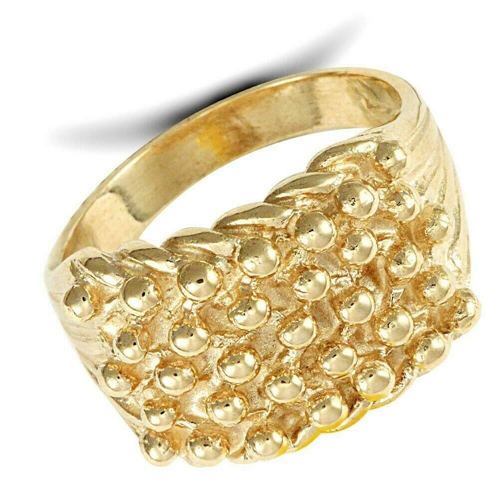 9ct yellow Gold 5 Row Keeper Ring Gents 14mm Wide Hallmarked