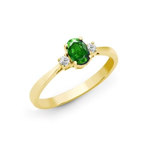 Real Emerald and Diamond Ring 18ct Yellow Gold Three Stone Trilogy