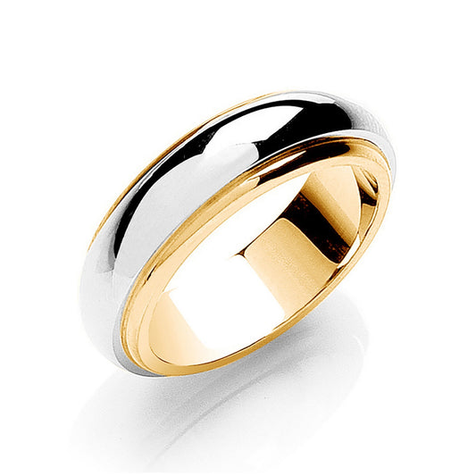 D-Shape Wedding Band 6mm Two Colour Step-Cut 9ct Yellow Gold & White Gold Centre