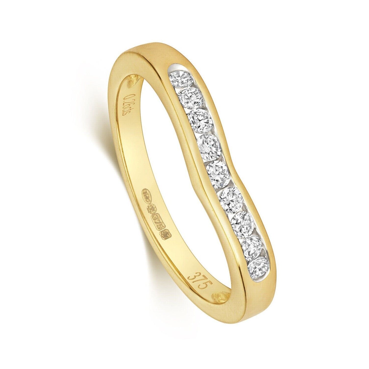 Real Diamond Soft Wishbone Ring 9ct Yellow Gold 0.25ct Eternity Anniversary Band