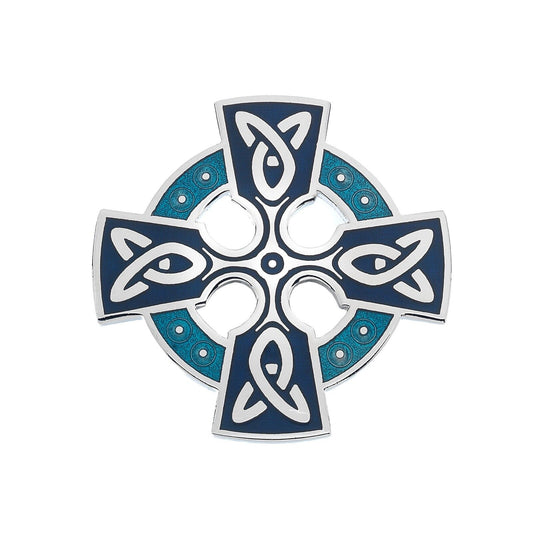 Celtic Cross Head Brooch Turquoise Silver Plated Brand New Gift Packaging