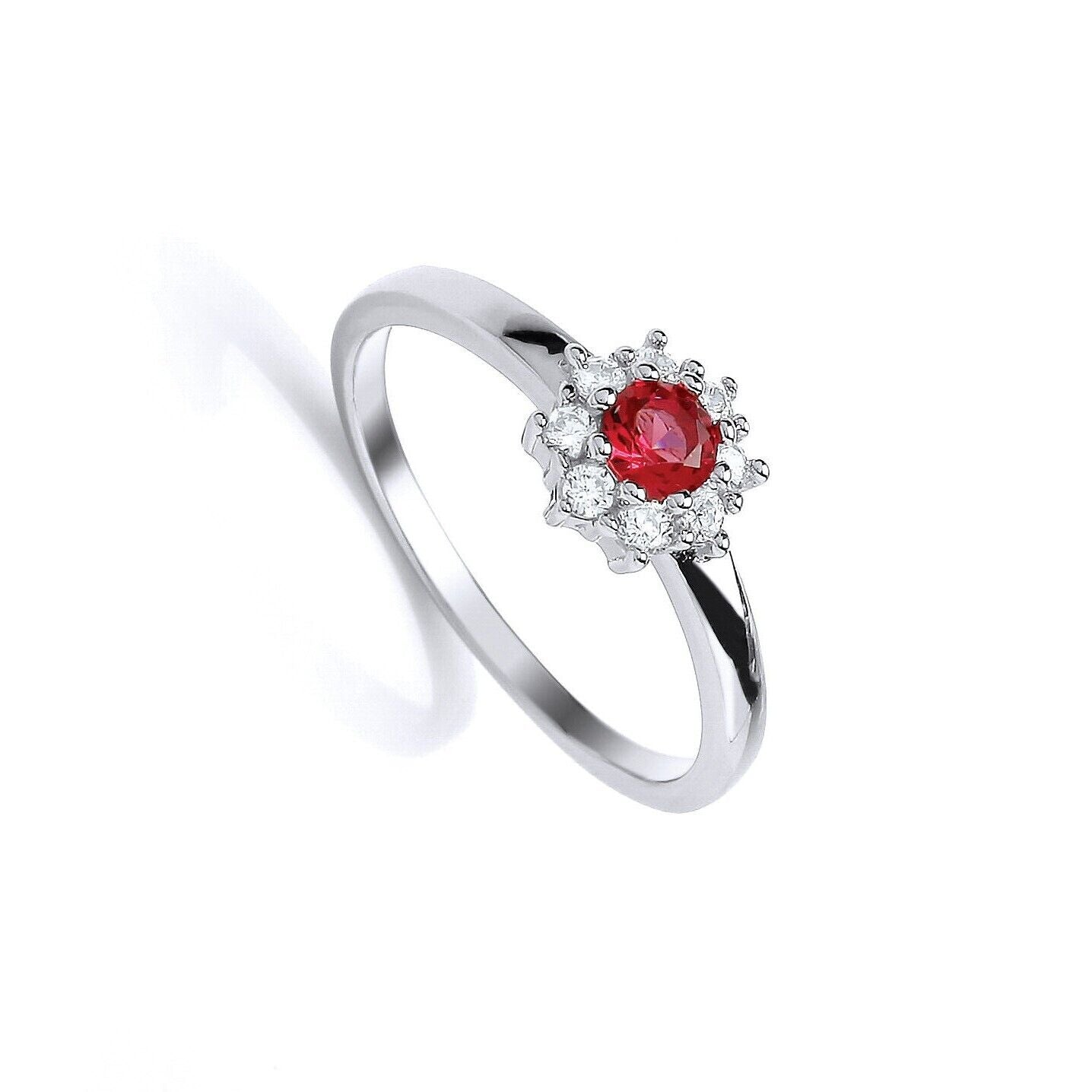 Pretty Ruby Cluster Ring Solid Sterling Silver Platinum Plated 925 Hallmark