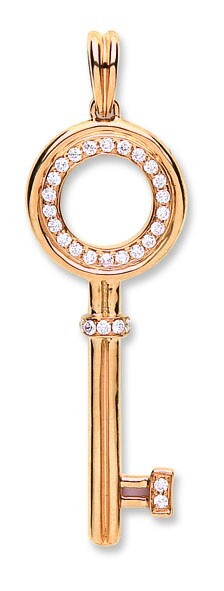 18ct Rose Gold 0.18ct Diamond Key Pendant Made in London
