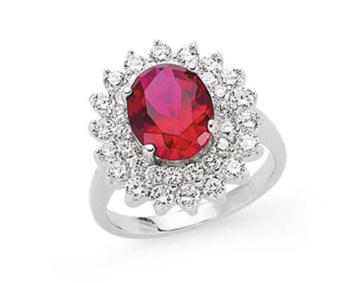 Sterling Silver Ruby Oval Cluster Ring 925 Hallmark Platinum Plated