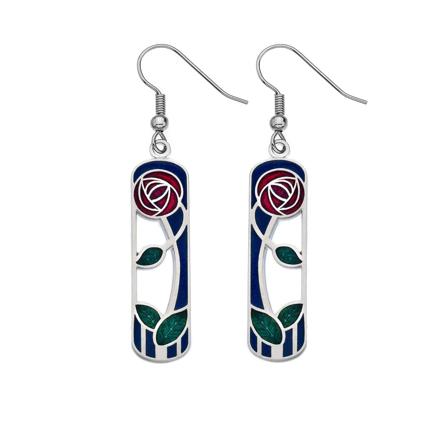 Mackintosh Rose and Leaf Drop Earrings Silver Plated Branded Packaging
