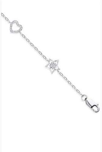 9ct White Gold 0.20ctw Hearts & Stars Diamond Bracelet Made in London