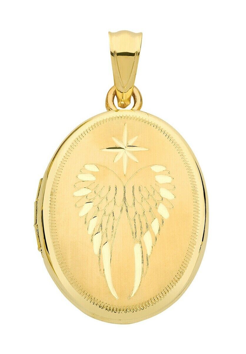 Angel Wing Oval Locket Solid 9 Carat Yellow Gold Hallmarked British Made