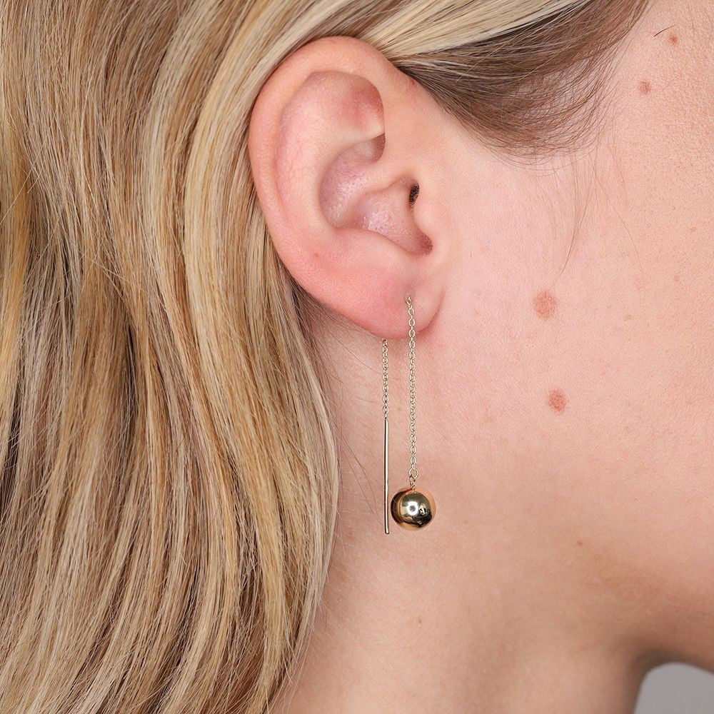 Yellow Gold Chain Threader Ball Earrings 9ct Pull Through Drops Hallmarked